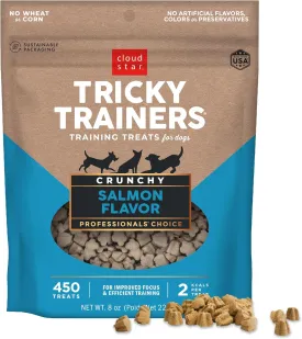 Cloud Star Tricky Trainers Crunchy Dog Training Treats 8 oz. Pouch, Salmon Flavor, Low Calorie Behavior Aid with 450 treats