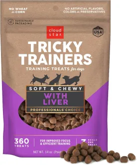 Cloud Star Tricky Trainers Soft & Chewy Dog Training Treats 14 oz. Pouch, Liver Flavor, Low Calorie Behavior Aid with 360 treats