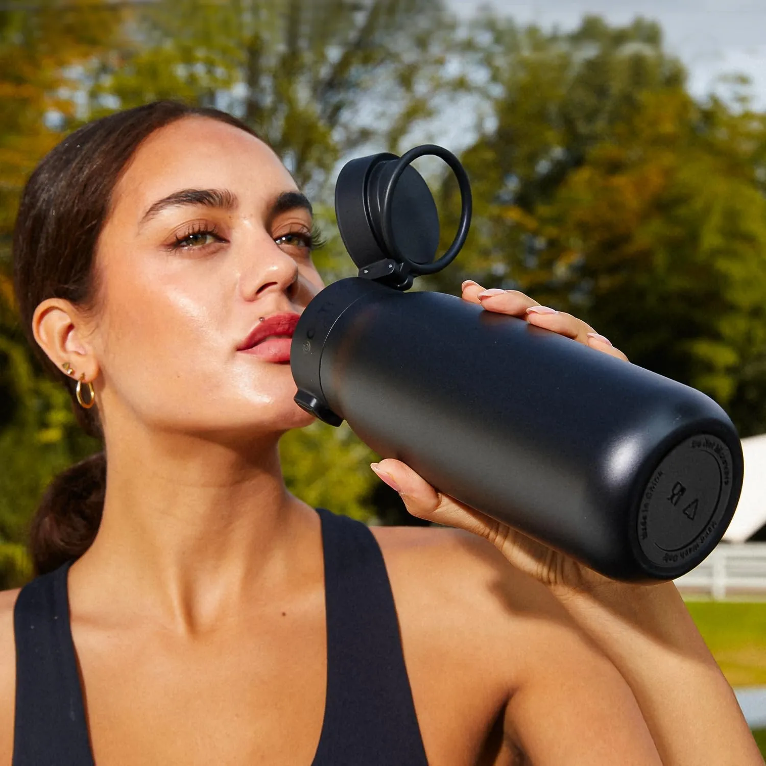 COKTIK Insulated Stainless Steel Water Bottle 32 oz with straw, Double Walled Vacuum, Carrying loop, Leak Proof, BPA Free, 32oz Water bottle for travel, Thermo, Gift for husband, family, 32oz, Black