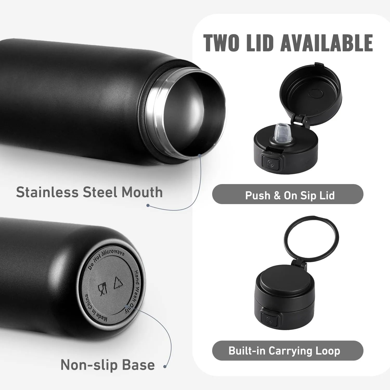 COKTIK Insulated Stainless Steel Water Bottle 32 oz with straw, Double Walled Vacuum, Carrying loop, Leak Proof, BPA Free, 32oz Water bottle for travel, Thermo, Gift for husband, family, 32oz, Black