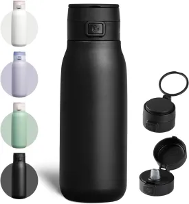 COKTIK Insulated Stainless Steel Water Bottle 32 oz with straw, Double Walled Vacuum, Carrying loop, Leak Proof, BPA Free, 32oz Water bottle for travel, Thermo, Gift for husband, family, 32oz, Black