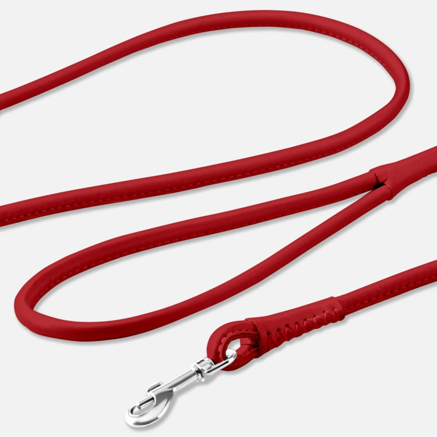 CollarDirect Rolled Leather Dog Leash 6ft, Soft Training Leather Dog Leash for Puppy and Grown Dog Small Medium Large Black Blue Red Orange Green Pink White (Red, Size L 6ft)