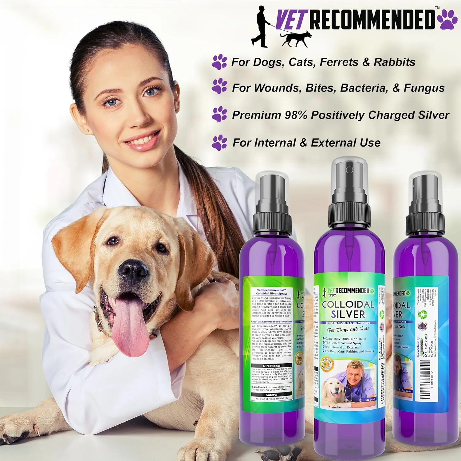 Colloidal Silver for Dogs and Cats, Colloidal Silver Spray That Works as Natural Hot Spot Solution for Dogs - Made in USA (8oz/240ml)