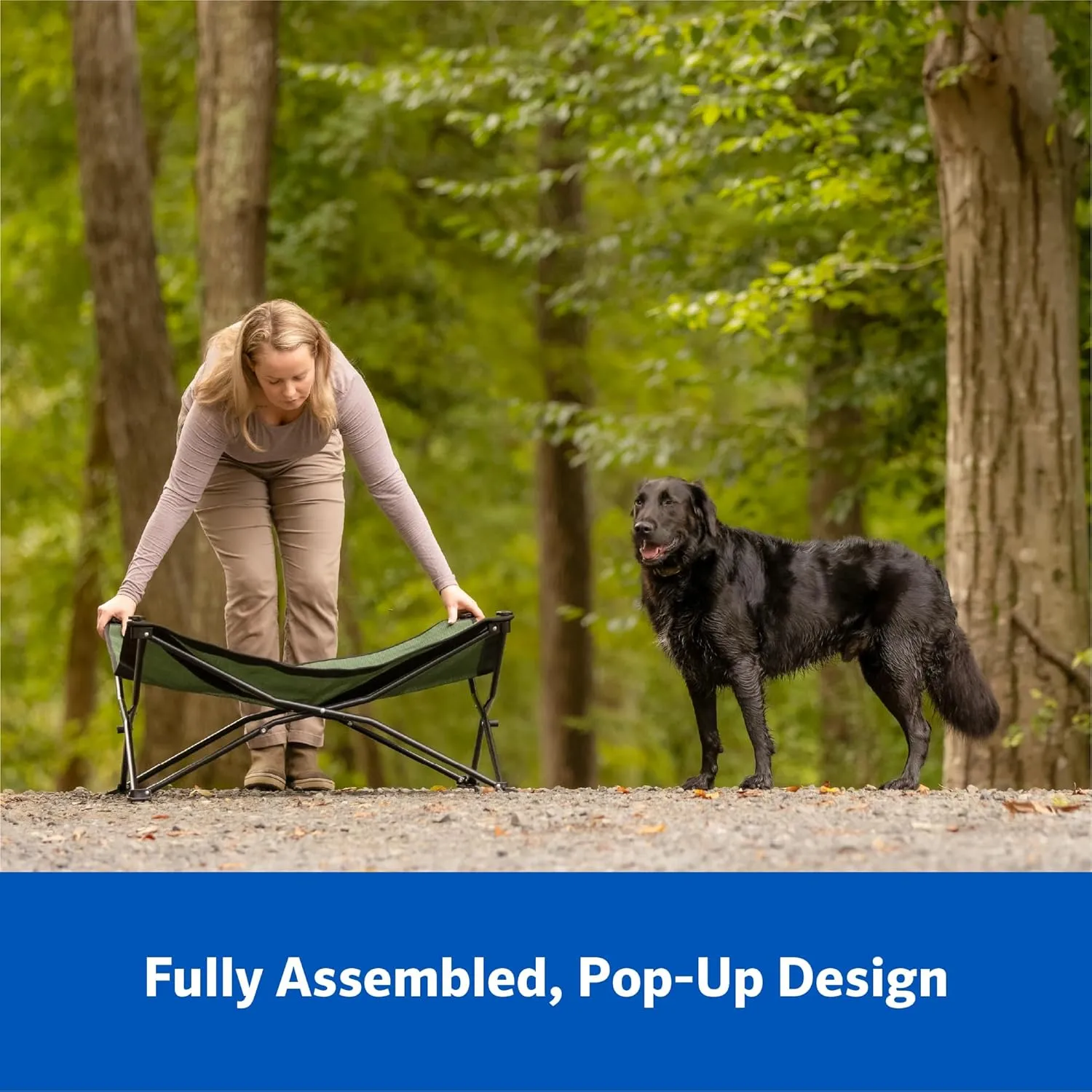 Coolaroo On-The-Go Elevated Dog Bed Kit  Portable & Cooling Travel Cot with HeatShield Fabric for Large Dogs, Lightweight & Compact, Includes Matching Carry Bag & Everglade Green Bonus Cover, Large