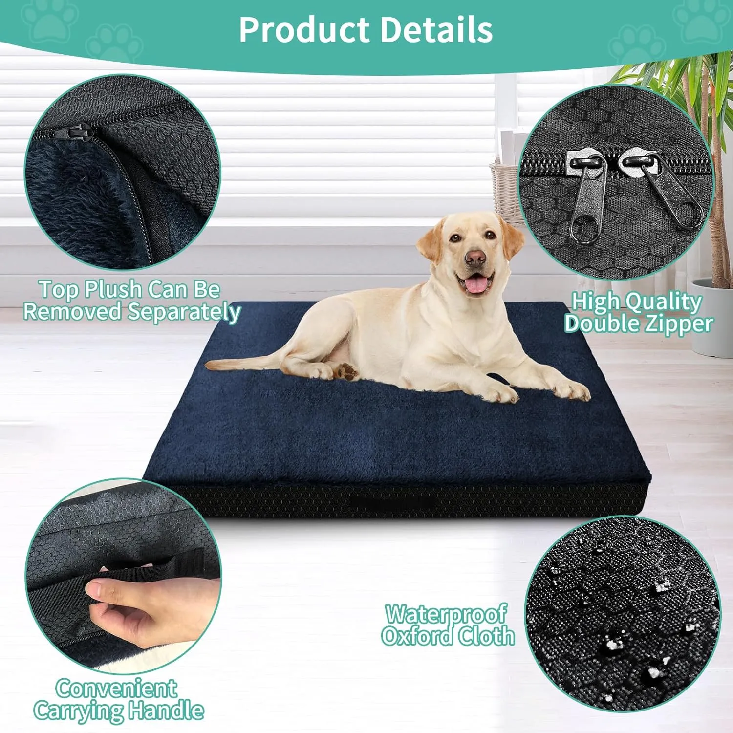 COSHNIBI Dog Bed Covers Replacement Washable,Waterproof Bed Covers Soft Plush Replacement with Zipper & Removable for Dog/Cat 36''Lx27''Wx4''H-Navy Blue
