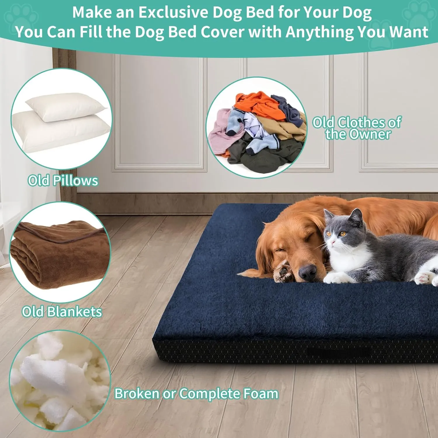 COSHNIBI Dog Bed Covers Replacement Washable,Waterproof Bed Covers Soft Plush Replacement with Zipper & Removable for Dog/Cat 36''Lx27''Wx4''H-Navy Blue