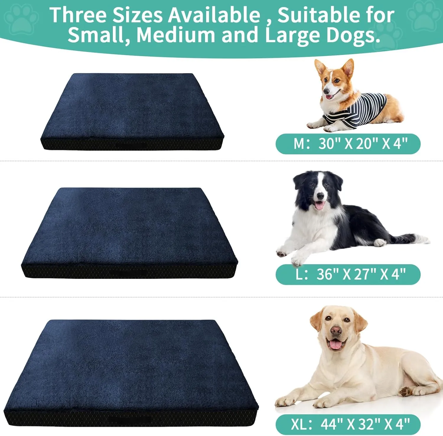 COSHNIBI Dog Bed Covers Replacement Washable,Waterproof Bed Covers Soft Plush Replacement with Zipper & Removable for Dog/Cat 36''Lx27''Wx4''H-Navy Blue