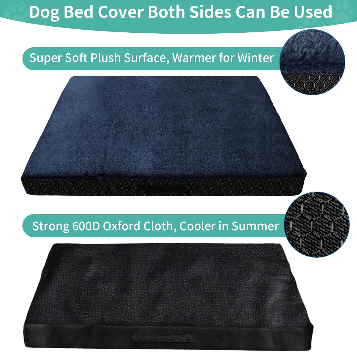 COSHNIBI Dog Bed Covers Replacement Washable,Waterproof Bed Covers Soft Plush Replacement with Zipper & Removable for Dog/Cat 36''Lx27''Wx4''H-Navy Blue