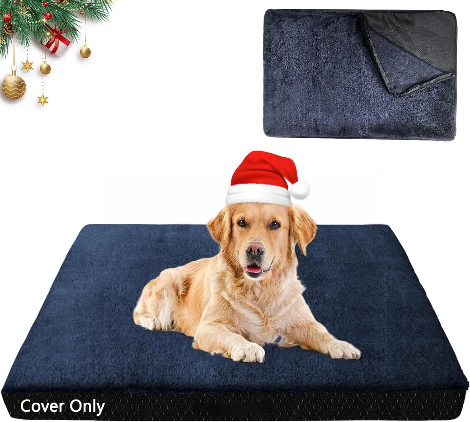 COSHNIBI Dog Bed Covers Replacement Washable,Waterproof Bed Covers Soft Plush Replacement with Zipper & Removable for Dog/Cat 36''Lx27''Wx4''H-Navy Blue