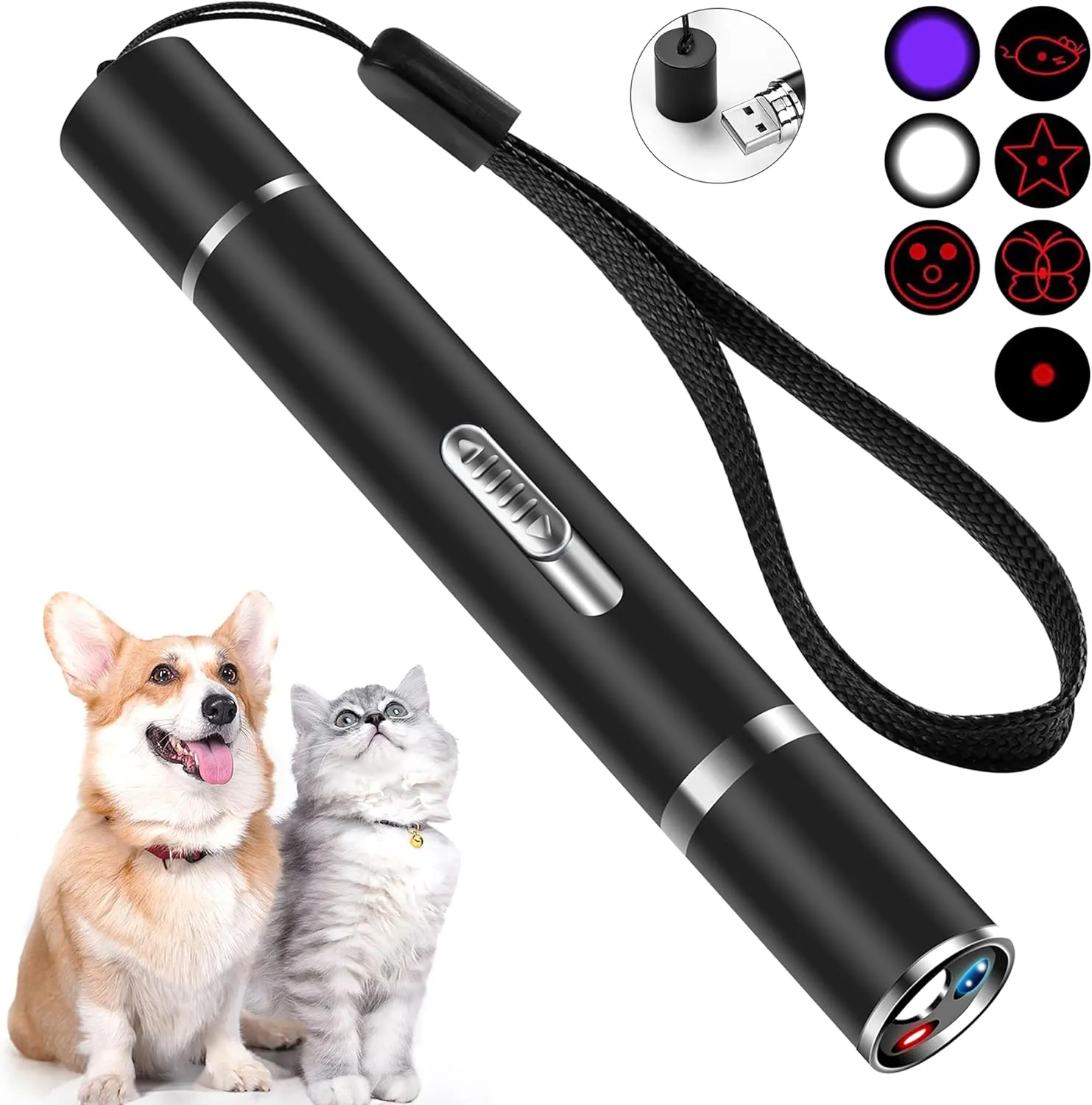Cowjag Laser Pointer, Cat Laser Toy, Long Range 7 Modes Projection Playpen for Indoor, Dog and Kitten Outdoor Pet Chaser Tease Stick Training Exercise, USB Recharge