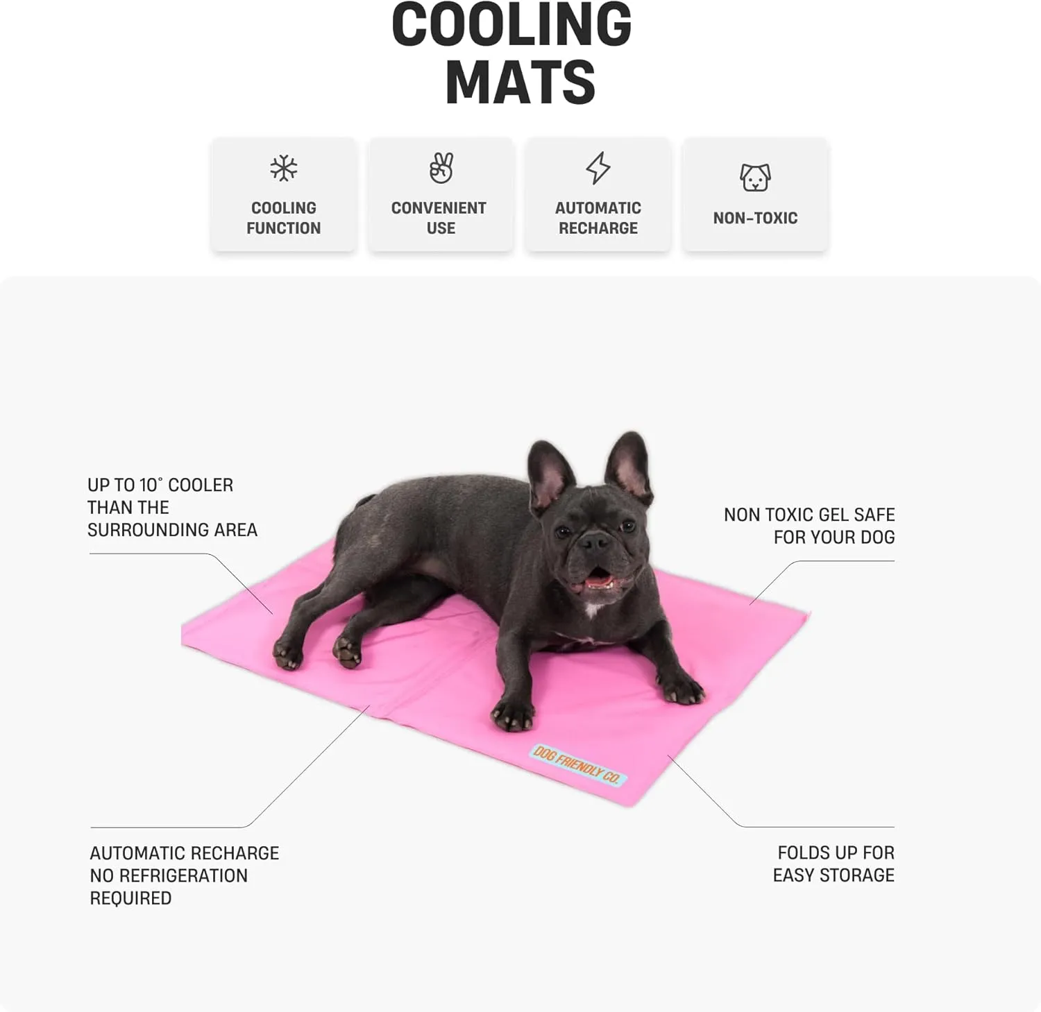 DF Co. Dog Cooling Mat for Summer | Automatic Cooling, Easily Foldable, Non-Toxic Gel Interior | Pink, Size L