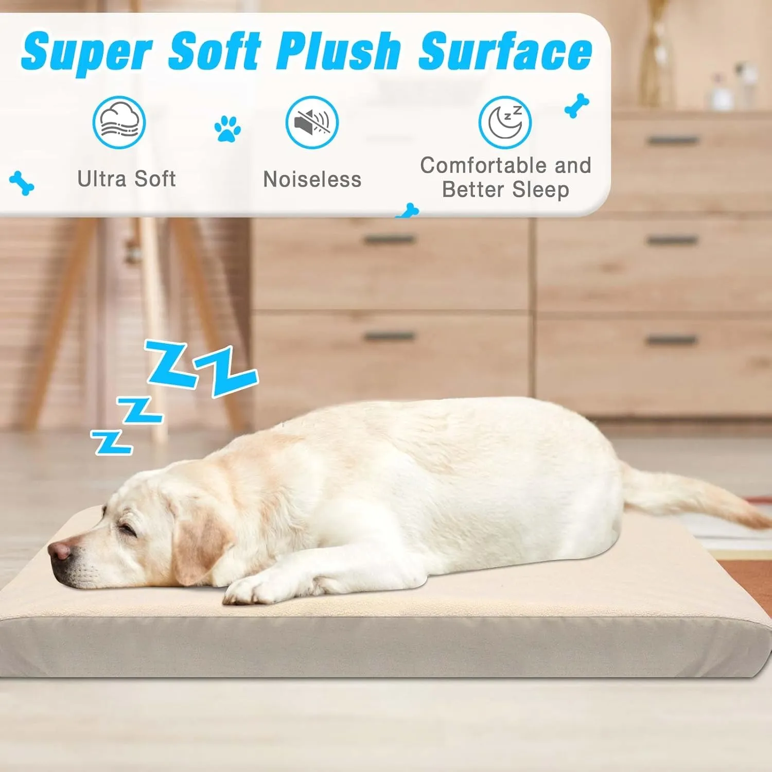 Dog Bed Covers Replacement Washable 100% Waterproof Dog Bed Sheets, Soft & Noiseless Pet Bed Cover, 2 Pack, 36" x 27" Beige