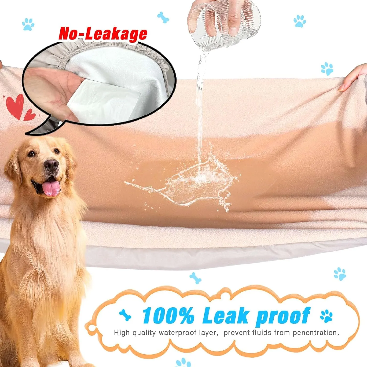 Dog Bed Covers Replacement Washable 100% Waterproof Dog Bed Sheets, Soft & Noiseless Pet Bed Cover, 2 Pack, 36" x 27" Beige
