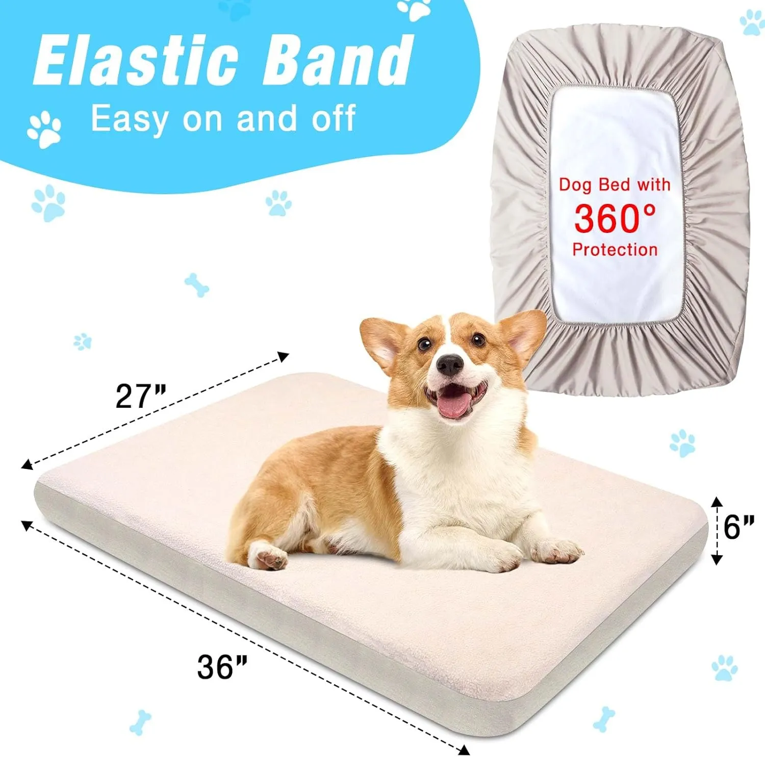 Dog Bed Covers Replacement Washable 100% Waterproof Dog Bed Sheets, Soft & Noiseless Pet Bed Cover, 2 Pack, 36" x 27" Beige