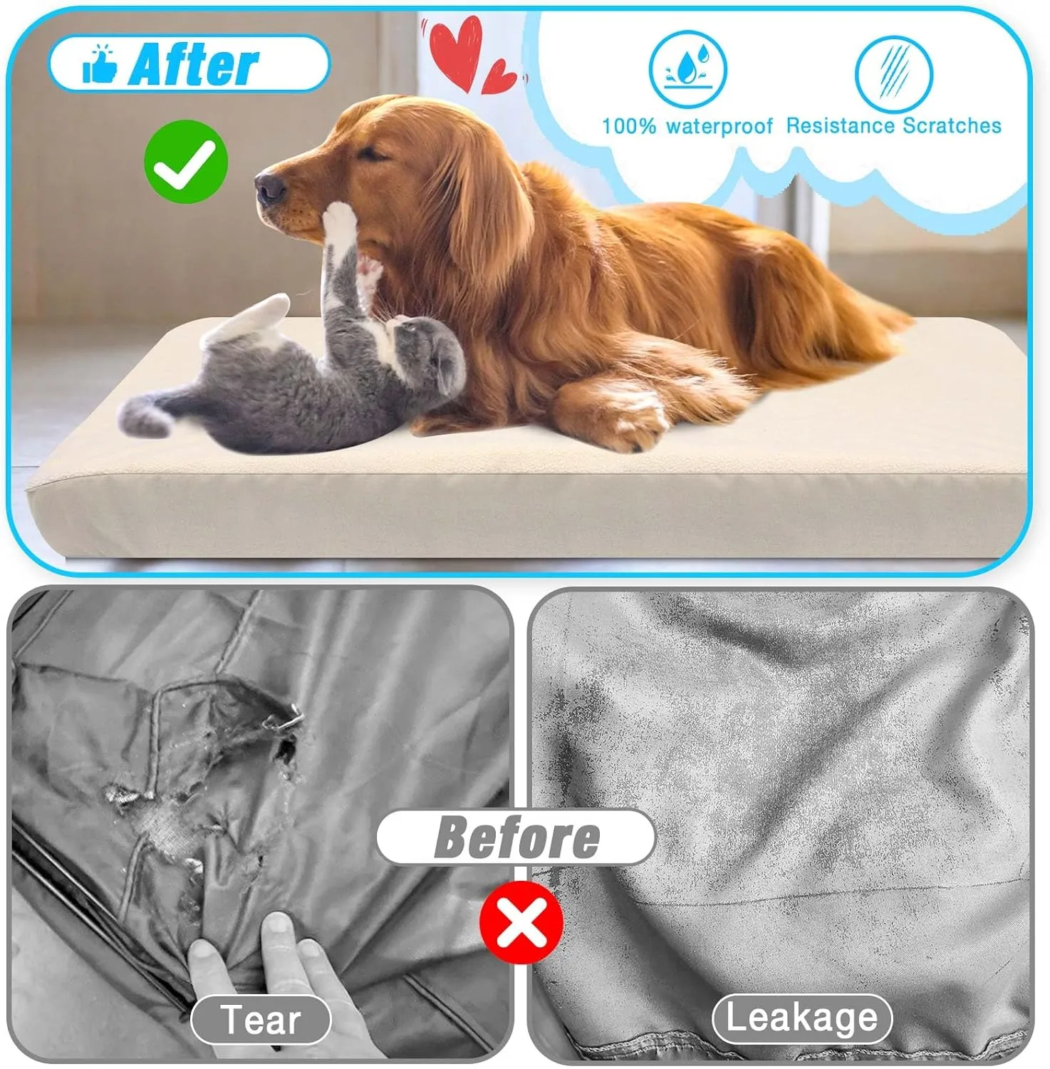 Dog Bed Covers Replacement Washable 100% Waterproof Dog Bed Sheets, Soft & Noiseless Pet Bed Cover, 2 Pack, 36" x 27" Beige