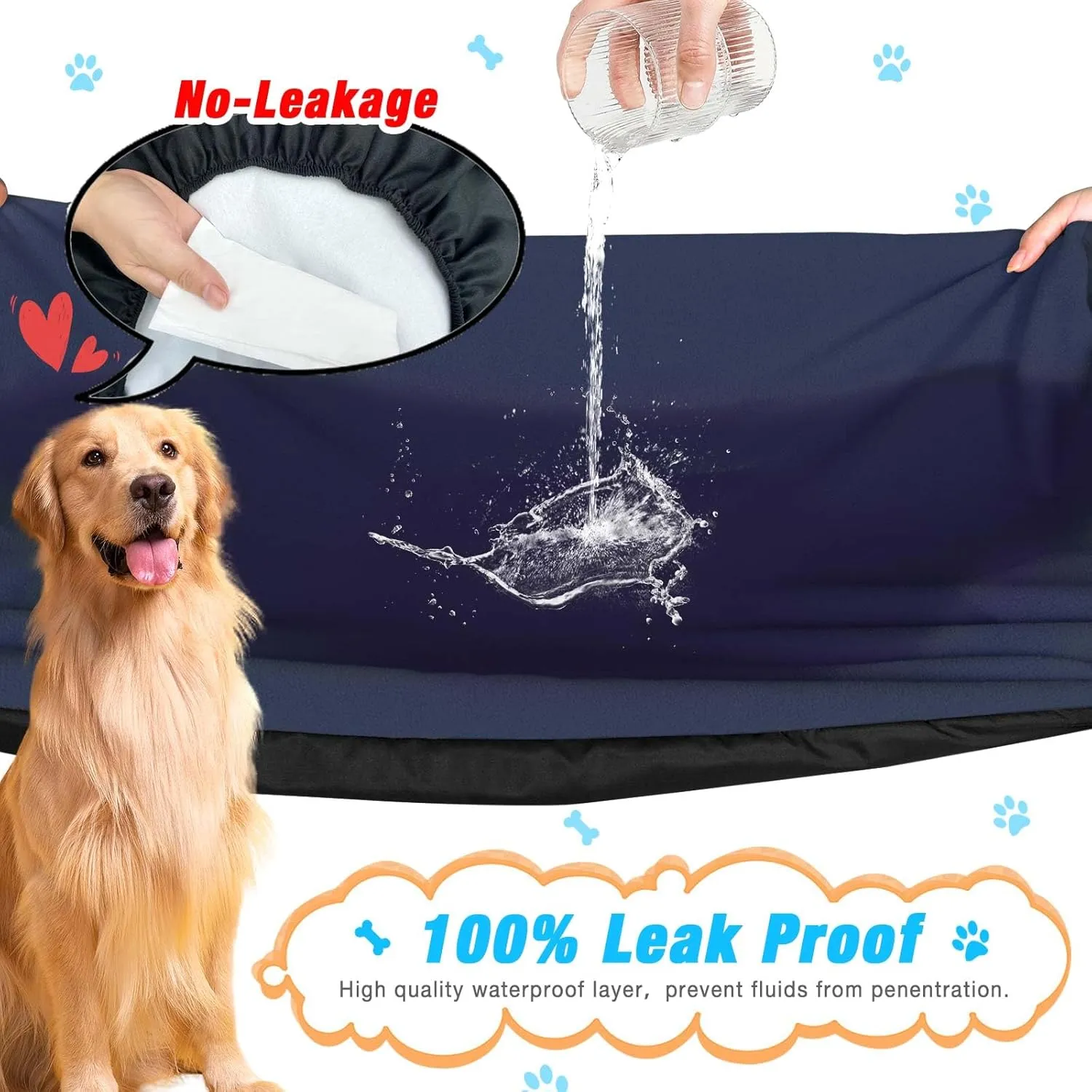 Dog Bed Covers Replacement Washable 100% Waterproof Dog Bed Sheets, Soft & Noiseless Pet Bed Cover, 2 Pack, 36" x 27" Blue