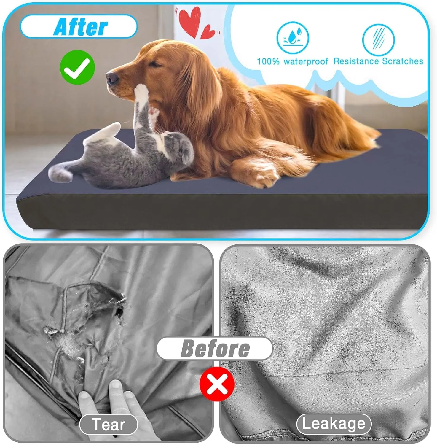 Dog Bed Covers Replacement Washable 100% Waterproof Dog Bed Sheets, Soft & Noiseless Pet Bed Cover, 2 Pack, 36" x 27" Blue