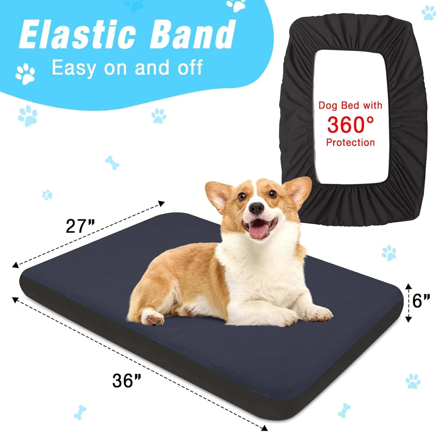 Dog Bed Covers Replacement Washable 100% Waterproof Dog Bed Sheets, Soft & Noiseless Pet Bed Cover, 2 Pack, 36" x 27" Blue