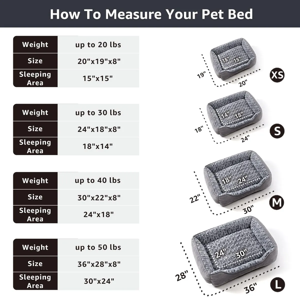 Dog Beds for Small Dogs, Soft Calming Pet Sofa Bed, Fully Washable and Durable, Rectangle Anti-Anxiety Pet Bed Couch with Anti-Slip Bottom, 20"x19", Grey