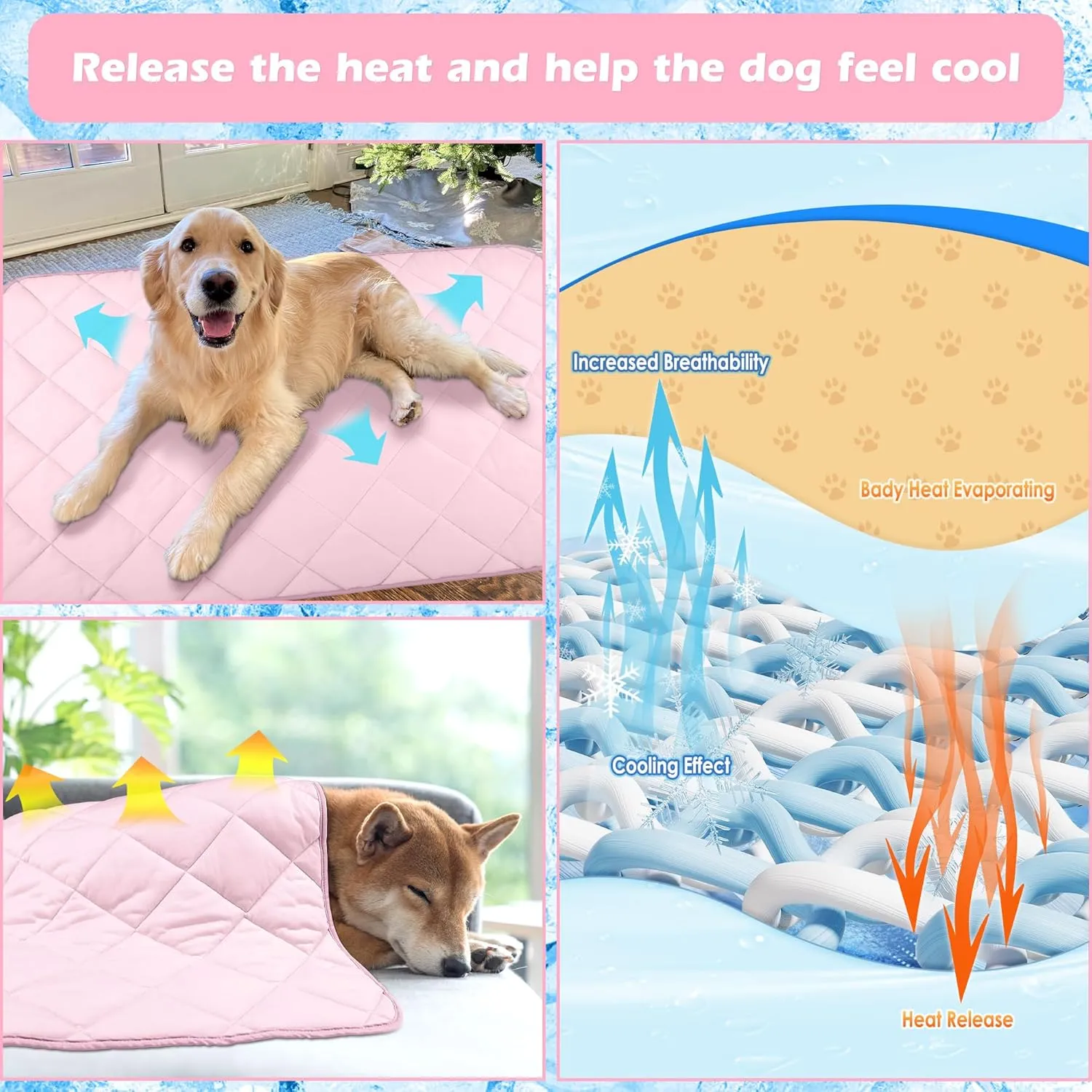 Dog Cooling Mat, Premium Lightweight Pet Cooling Blanket Bed Cover for Dogs, Cat, Puppies | Ice Silk Cooling Pad for Dogs Furniture Protector | Machine Washable Pet Blanket,Pink 40''x55''
