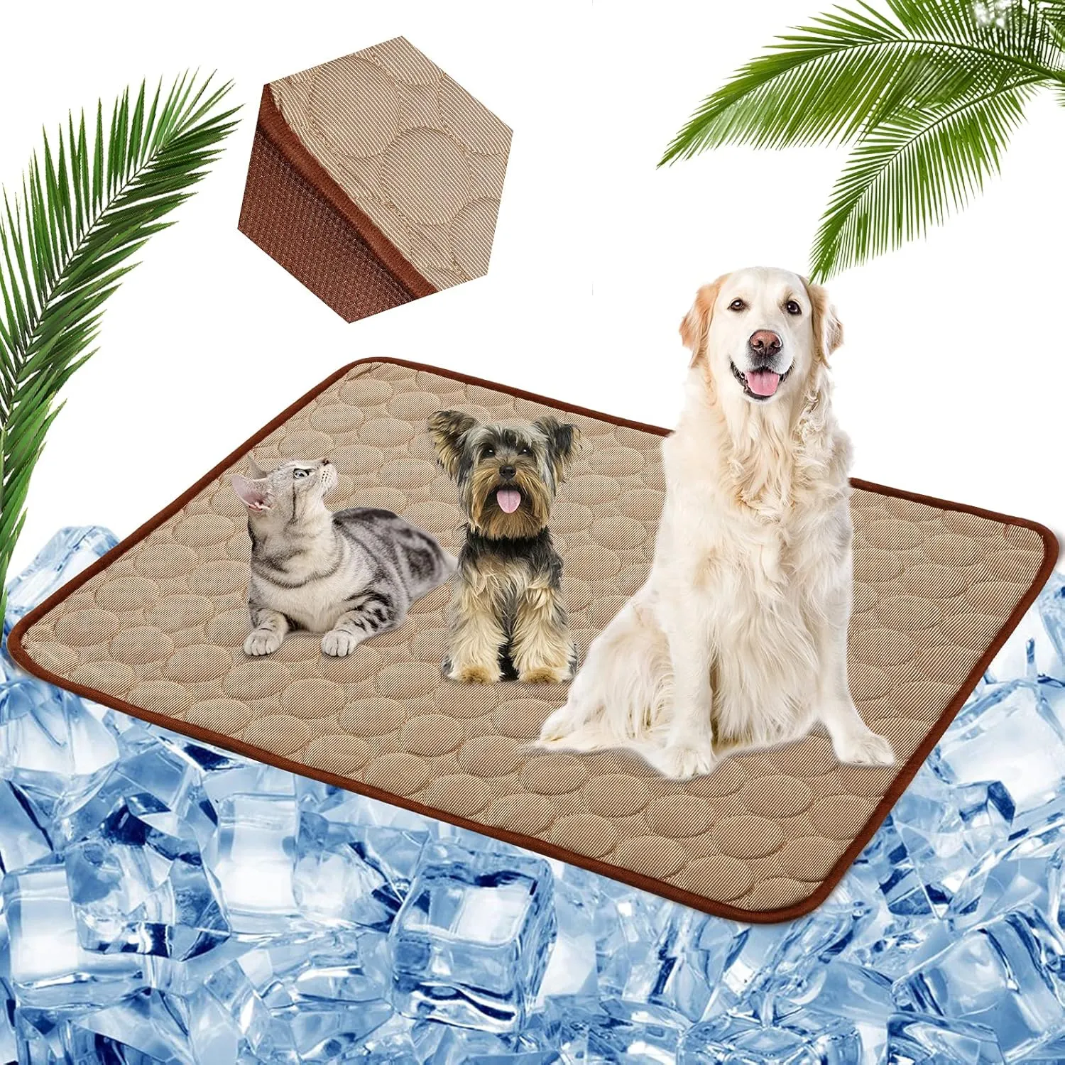 Dog Cooling Mat, Summer Mat for Dogs Washable Dog Pad Portable Breathable Ice Silk Self- Pad for Cats, Crates, Kennels and Beds