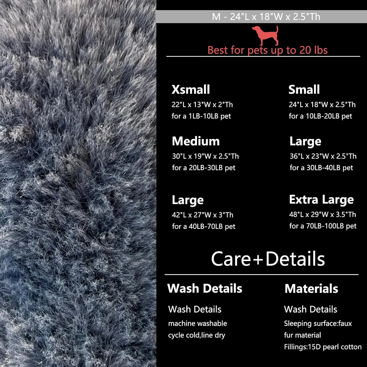Dog Crate Pads for Small Dogs with Fluffy Faux Fur and Non-Slip Bottom,24 inch Pet Bed Soft and Comfy for Puppy or Cat,Machine Washable Crate Mat 24 x 18,Dark Grey