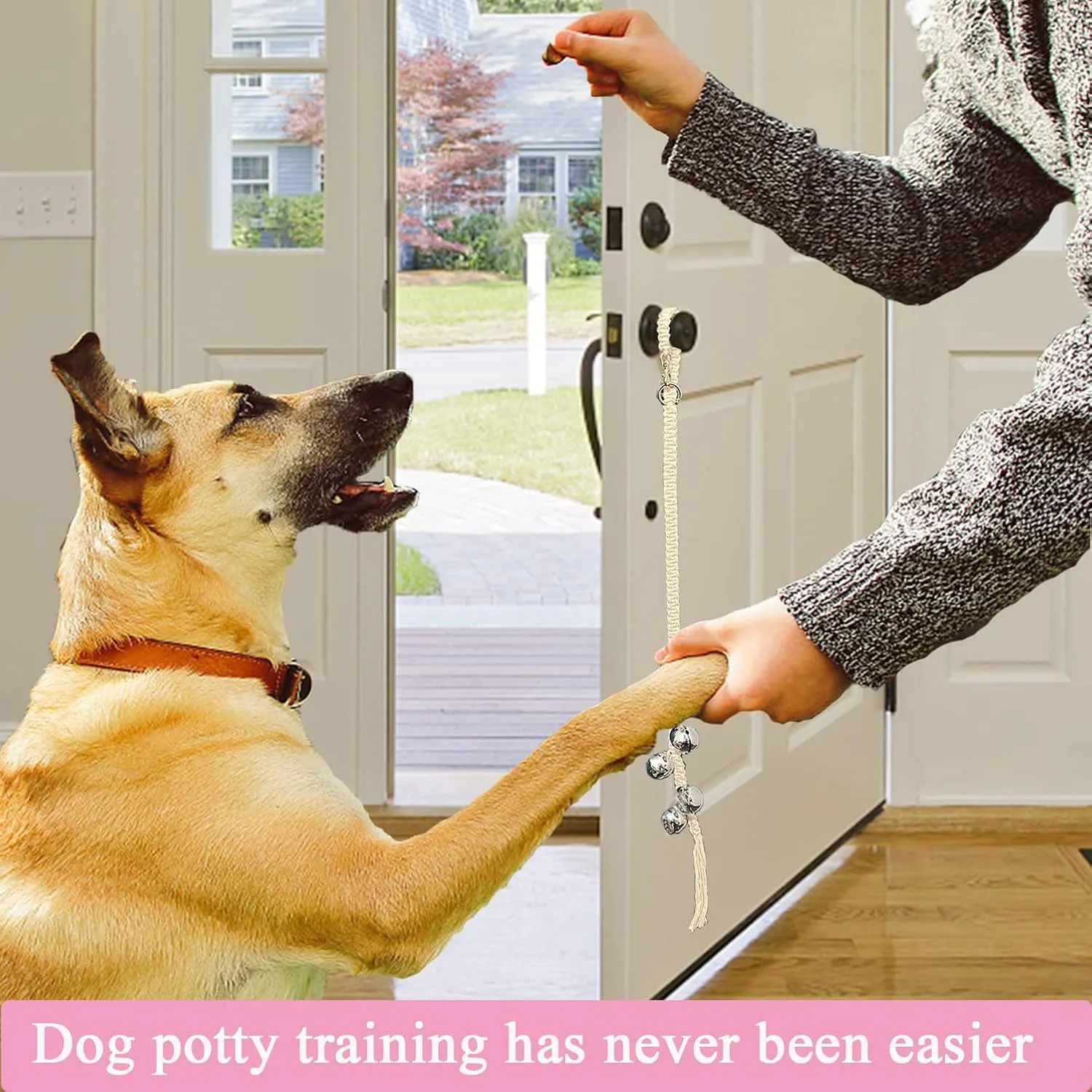 Dog Hanging Doorbells| Extra Loud Dog Potty Training Bells| Adjustable Durable Braided Rope Door Bell for Dogs to Ring to Go Outside(2 Silver)