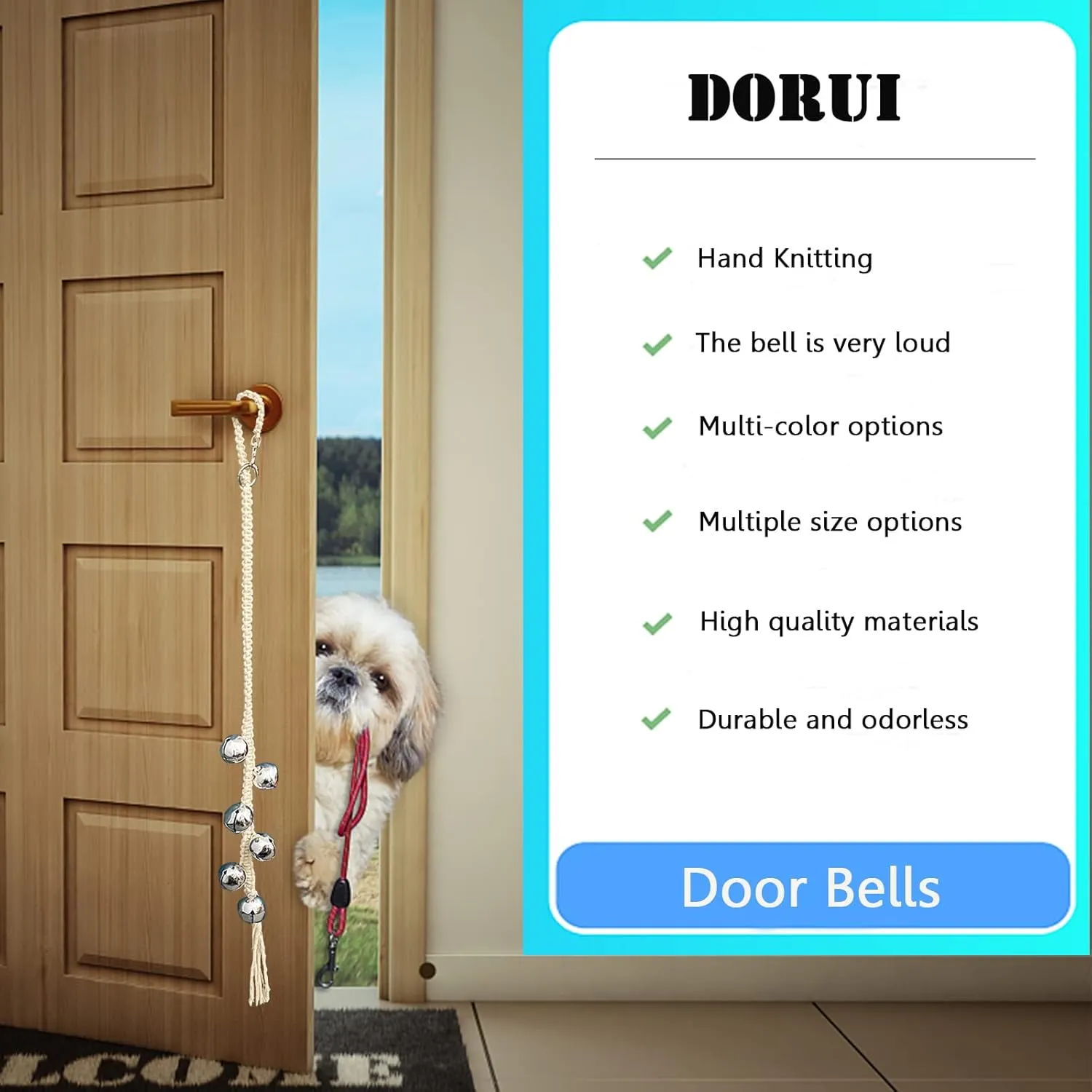 Dog Hanging Doorbells| Extra Loud Dog Potty Training Bells| Adjustable Durable Braided Rope Door Bell for Dogs to Ring to Go Outside(2 Silver)