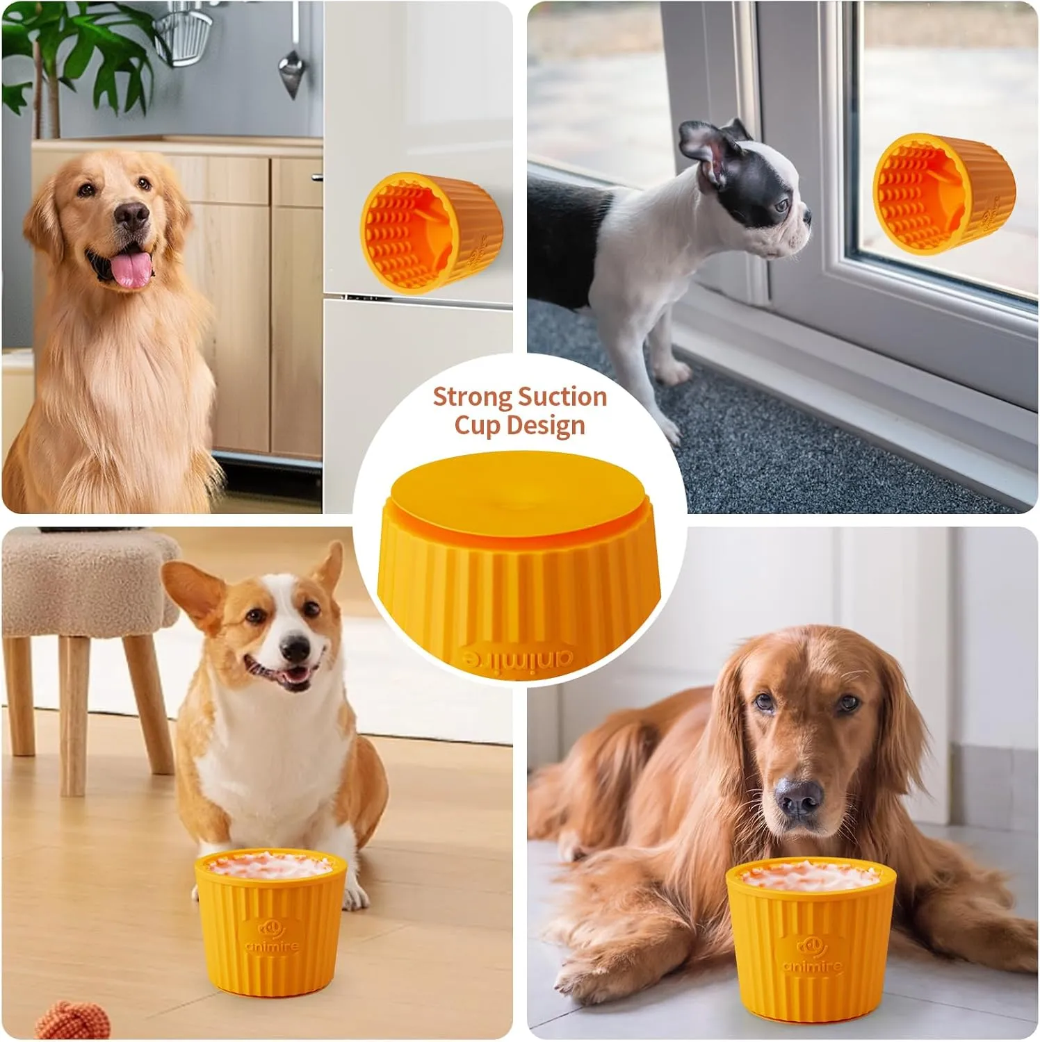 Dog Lick Bowl, Anxiety Relief Dog Licking Mat Freezer Treat Dispenser, Non-Slip Anti-Choking Silicone Slow Feeder Lick Bowl for Small Medium & Large Breed Dogs, BPA Free(Orange,M-L)