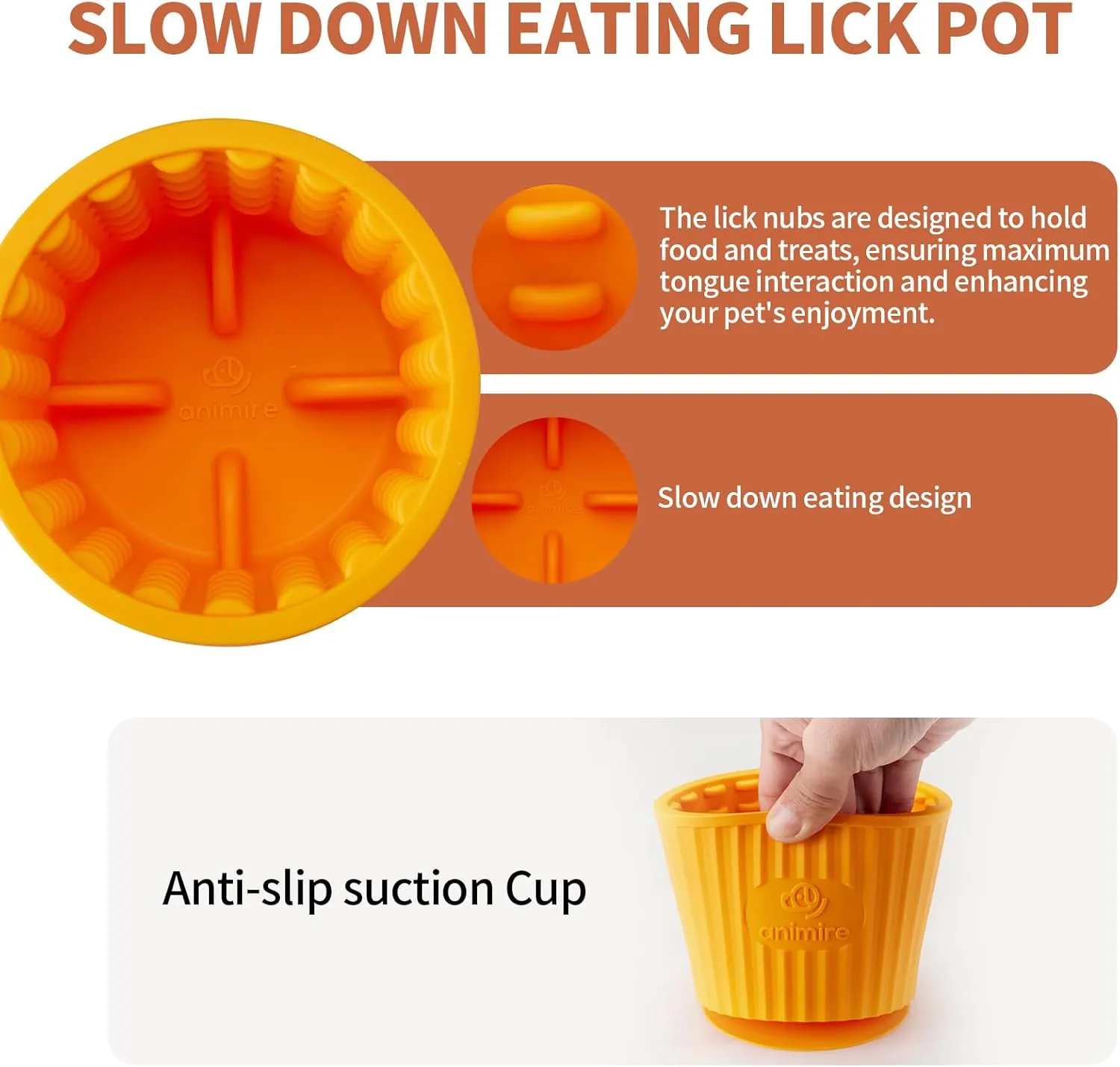 Dog Lick Bowl, Anxiety Relief Dog Licking Mat Freezer Treat Dispenser, Non-Slip Anti-Choking Silicone Slow Feeder Lick Bowl for Small Medium & Large Breed Dogs, BPA Free(Orange,M-L)