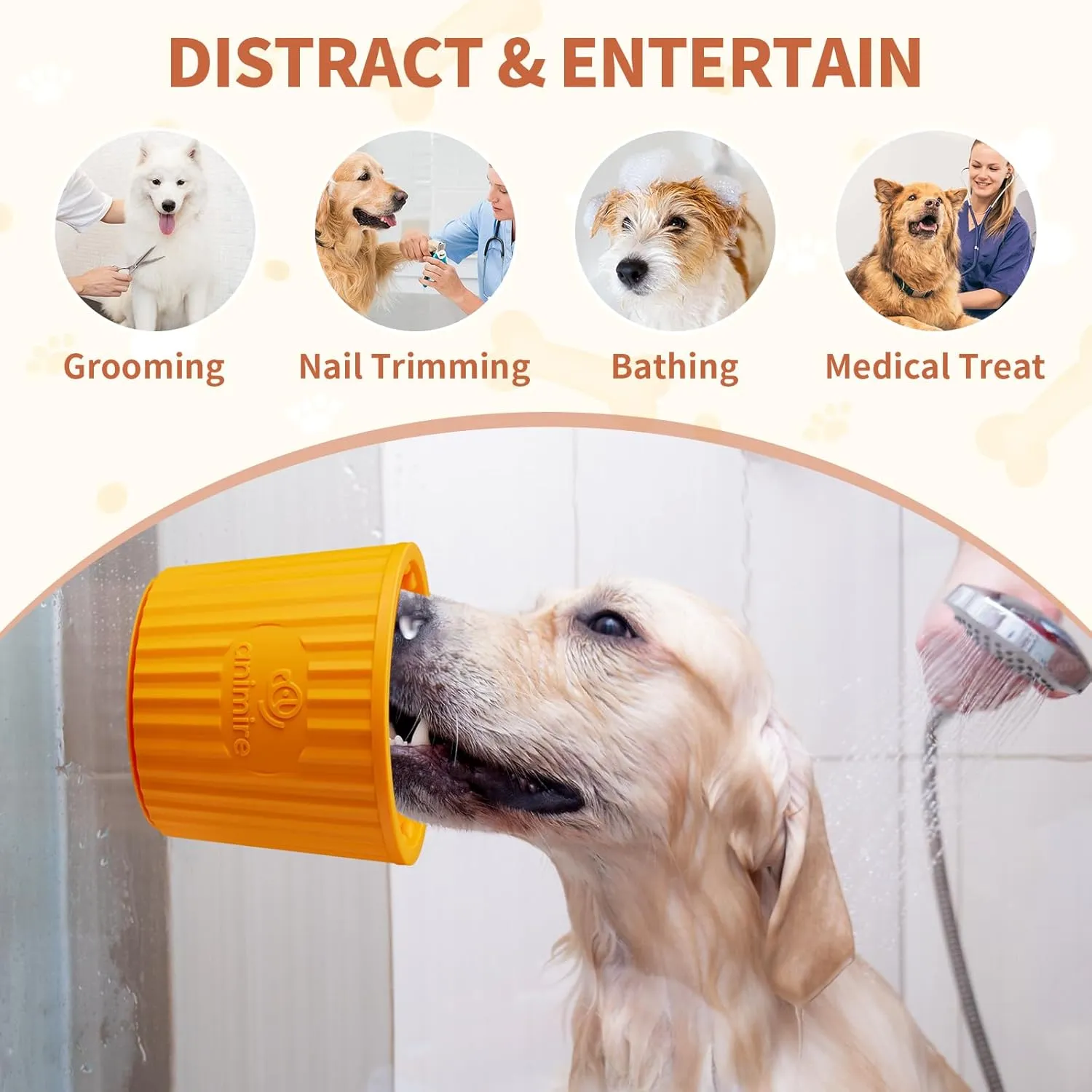 Dog Lick Bowl, Anxiety Relief Dog Licking Mat Freezer Treat Dispenser, Non-Slip Anti-Choking Silicone Slow Feeder Lick Bowl for Small Medium & Large Breed Dogs, BPA Free(Orange,M-L)