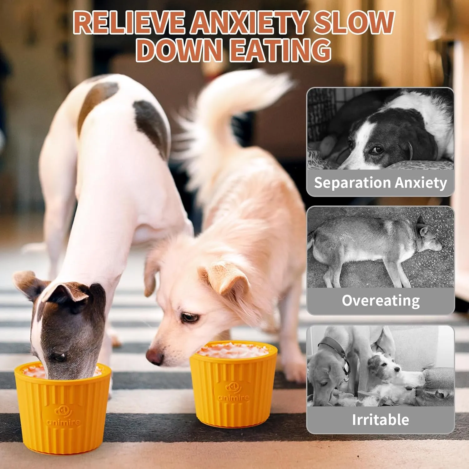 Dog Lick Bowl, Anxiety Relief Dog Licking Mat Freezer Treat Dispenser, Non-Slip Anti-Choking Silicone Slow Feeder Lick Bowl for Small Medium & Large Breed Dogs, BPA Free(Orange,M-L)