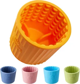 Dog Lick Bowl, Anxiety Relief Dog Licking Mat Freezer Treat Dispenser, Non-Slip Anti-Choking Silicone Slow Feeder Lick Bowl for Small Medium & Large Breed Dogs, BPA Free(Orange,M-L)