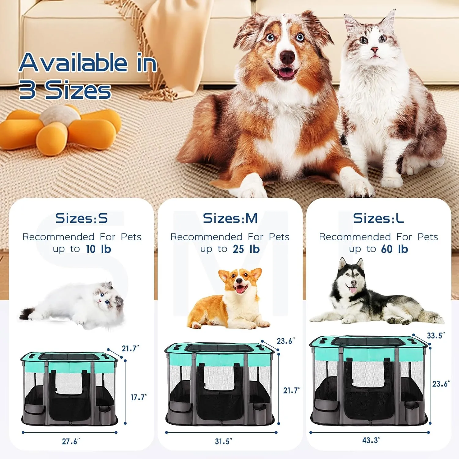 Dog Playpen,Pet Playpen,Foldable Dog Cat Playpens,Portable Exercise Kennel Tent Crate,Water-Resistant Breathable Shade Cover, Indoor Outdoor Travel Camping Use for Small Animals with Carrying Case(M)