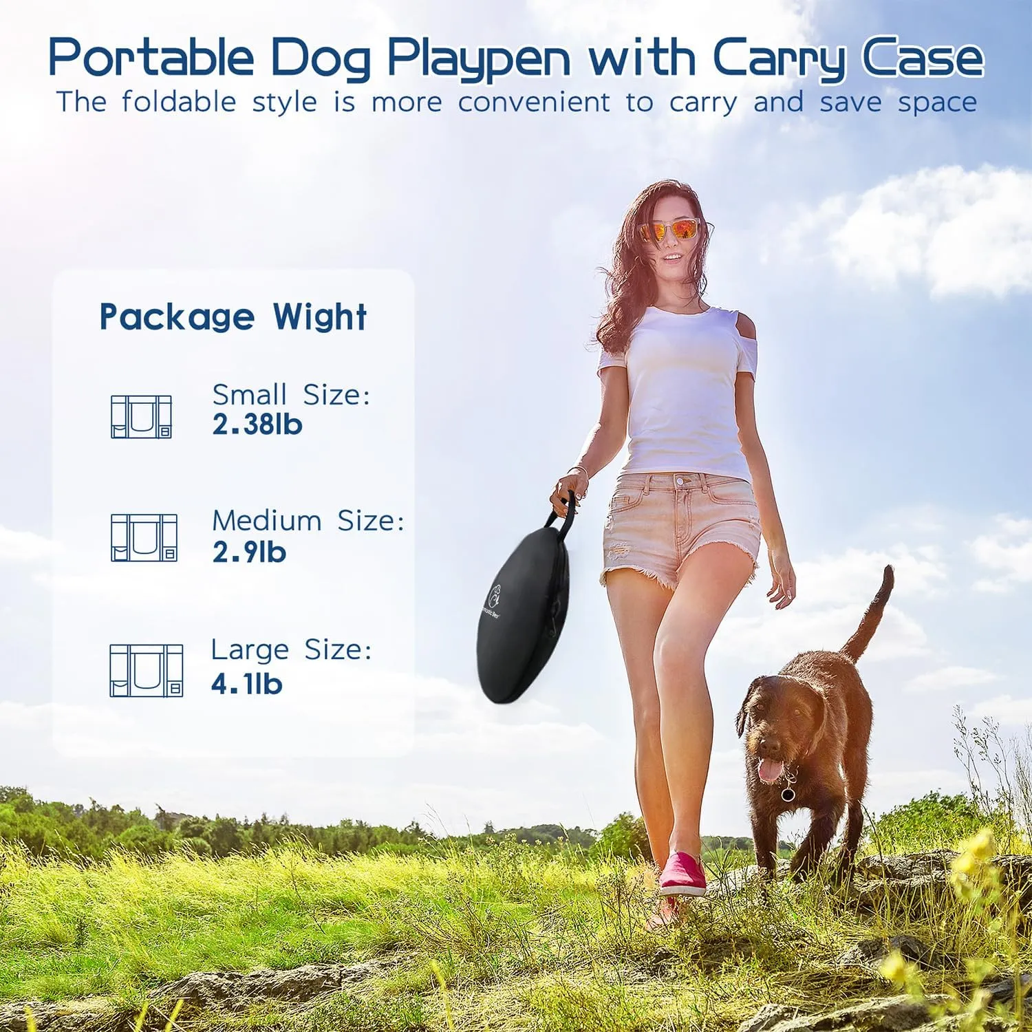 Dog Playpen,Pet Playpen,Foldable Dog Cat Playpens,Portable Exercise Kennel Tent Crate,Water-Resistant Breathable Shade Cover, Indoor Outdoor Travel Camping Use for Small Animals with Carrying Case(M)
