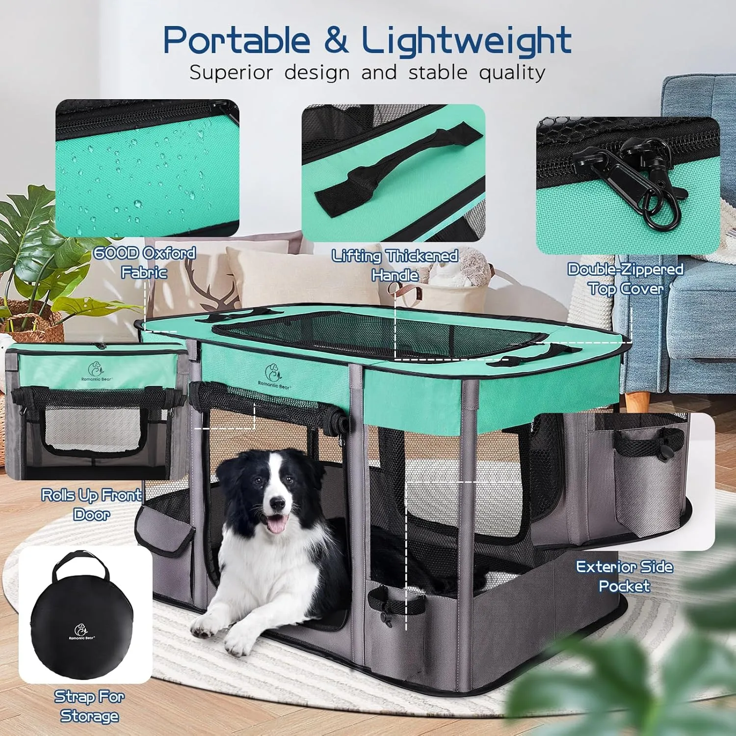 Dog Playpen,Pet Playpen,Foldable Dog Cat Playpens,Portable Exercise Kennel Tent Crate,Water-Resistant Breathable Shade Cover, Indoor Outdoor Travel Camping Use for Small Animals with Carrying Case(M)