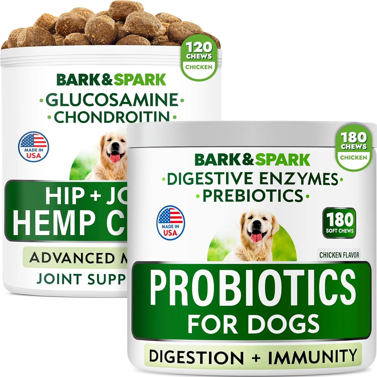 Dog Probiotics Chews   Hemp Treats   Glucosamine Bundle - Digestive Enzymes   Prebiotics   Chondroitin, MSM, Omega-3 - Gas, Diarrhea, Allergy, Constipation, Upset Stomach Relief   Joint Pain Relief