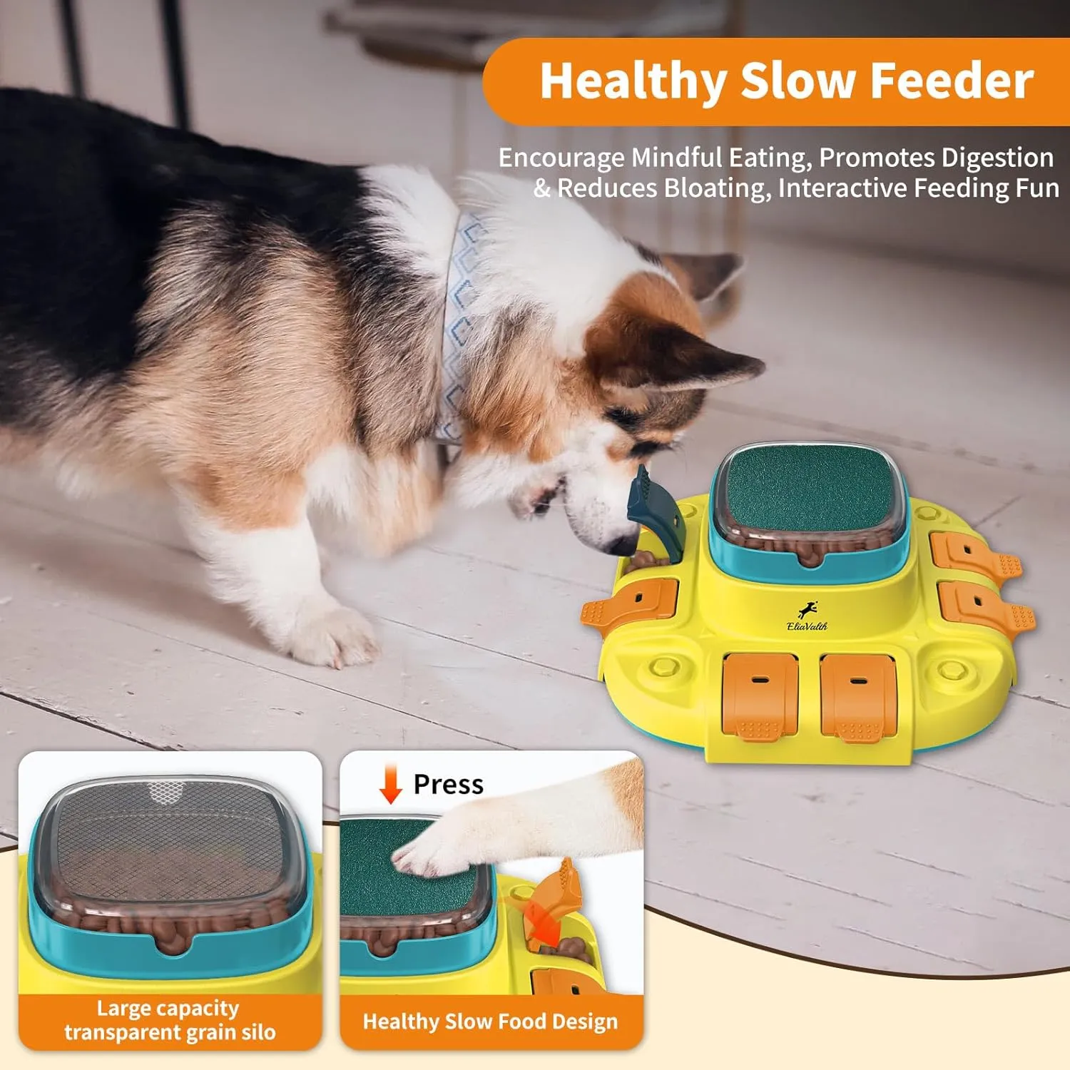 Dog Puzzle, 3-in-1 Dog Toy: Interactive Dog Toys, Puzzle, Slow Feeder Dog Bowls & Nail File Yellow