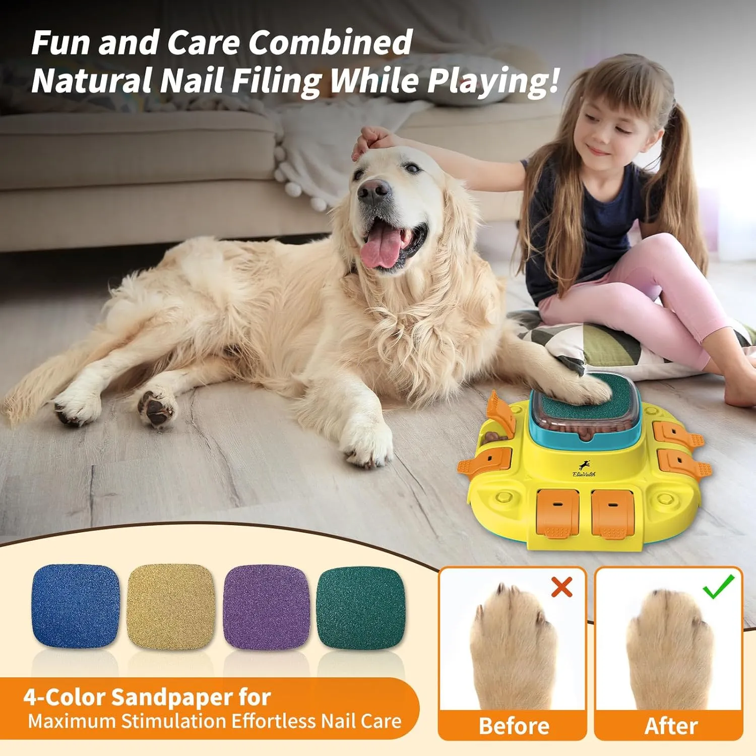 Dog Puzzle, 3-in-1 Dog Toy: Interactive Dog Toys, Puzzle, Slow Feeder Dog Bowls & Nail File Yellow