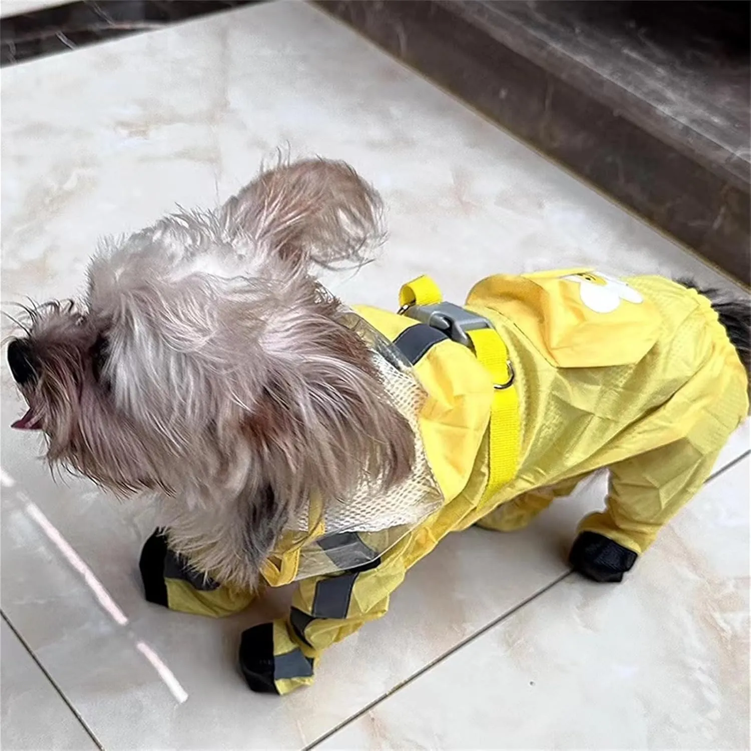 Dog Raincoat with Boots,Waterproof Dog Raincoats with Hood for Small Medium Large Dogs,Raincoat with Reflective Strap, Lightweight Rain Jacket with Leash Hole (Yellow Flower, Medium)