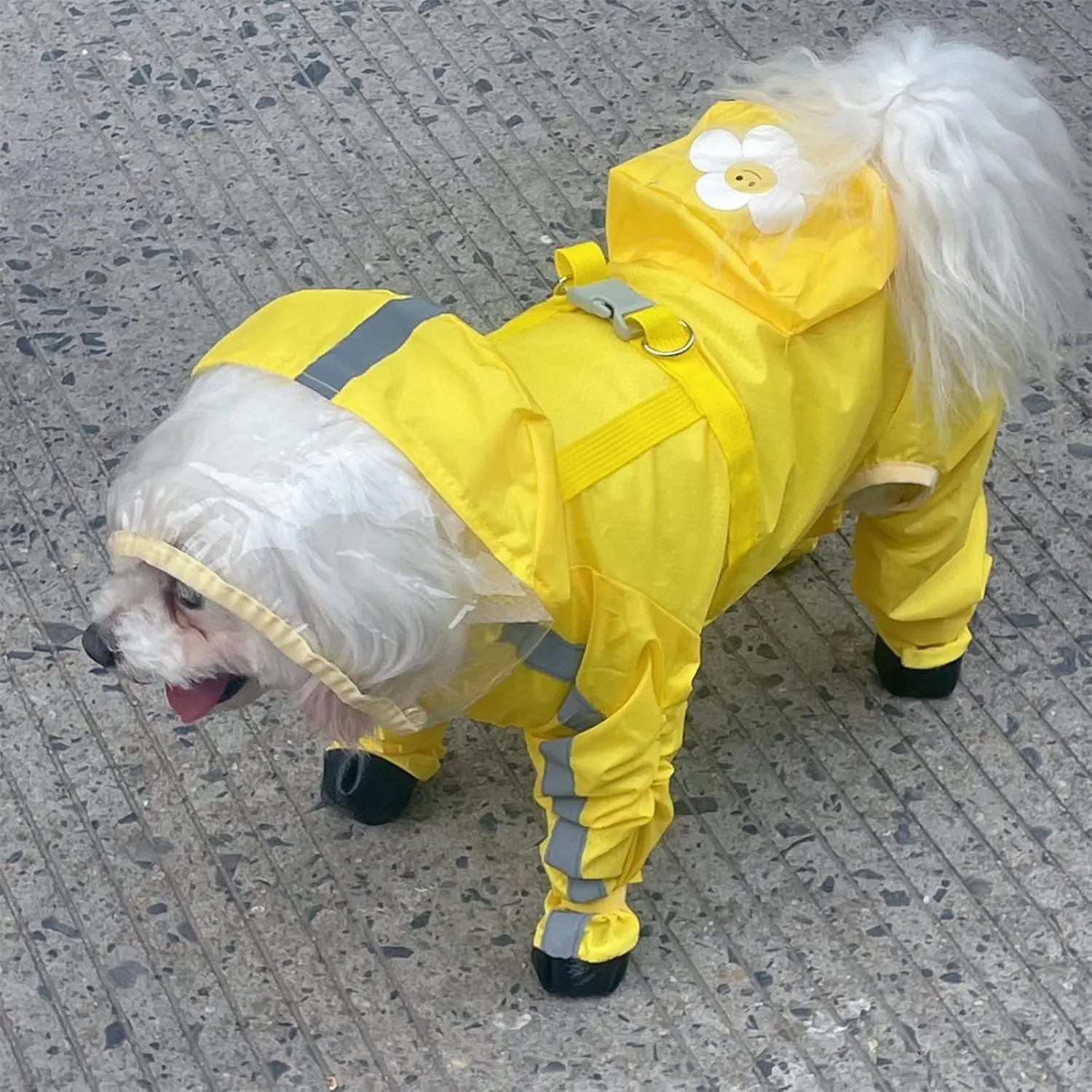 Dog Raincoat with Boots,Waterproof Dog Raincoats with Hood for Small Medium Large Dogs,Raincoat with Reflective Strap, Lightweight Rain Jacket with Leash Hole (Yellow Flower, Medium)