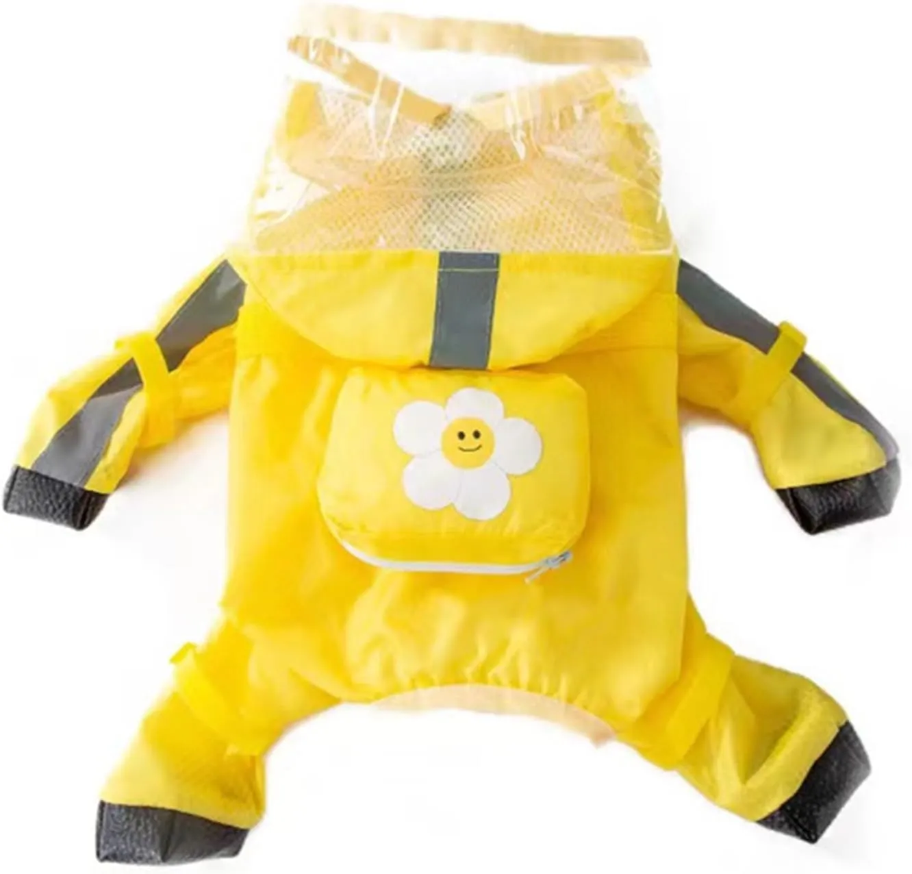 Dog Raincoat with Boots,Waterproof Dog Raincoats with Hood for Small Medium Large Dogs,Raincoat with Reflective Strap, Lightweight Rain Jacket with Leash Hole (Yellow Flower, Medium)