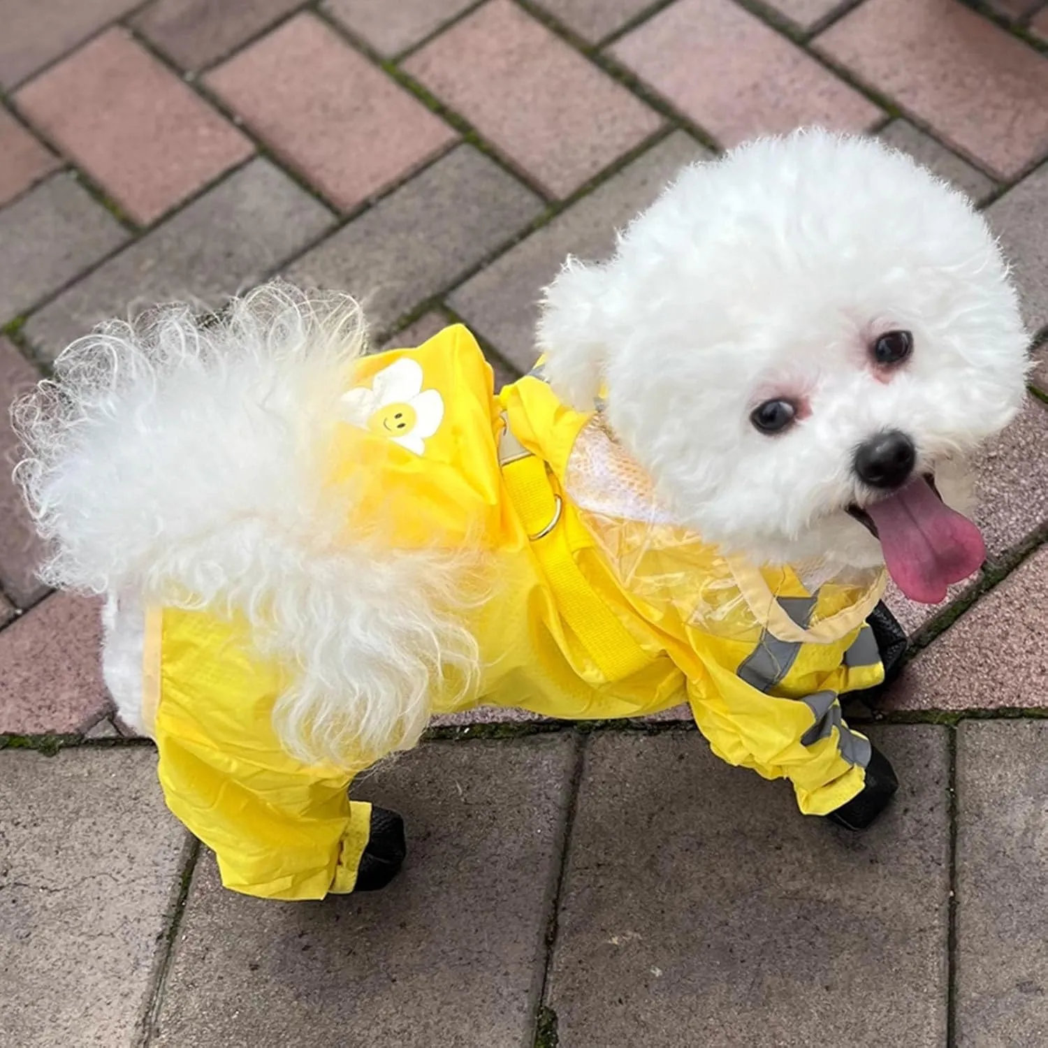 Dog Raincoat with Boots,Waterproof Dog Raincoats with Hood for Small Medium Large Dogs,Raincoat with Reflective Strap, Lightweight Rain Jacket with Leash Hole (Yellow Flower, Medium)