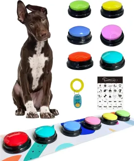 Dog Talking Buttons for Communication  6 Color Buttons Set with Non-Slip Mat, Stickers & Training Clicker  Recordable Buttons for Dogs & Pets, Beginner Pet Communication Kit