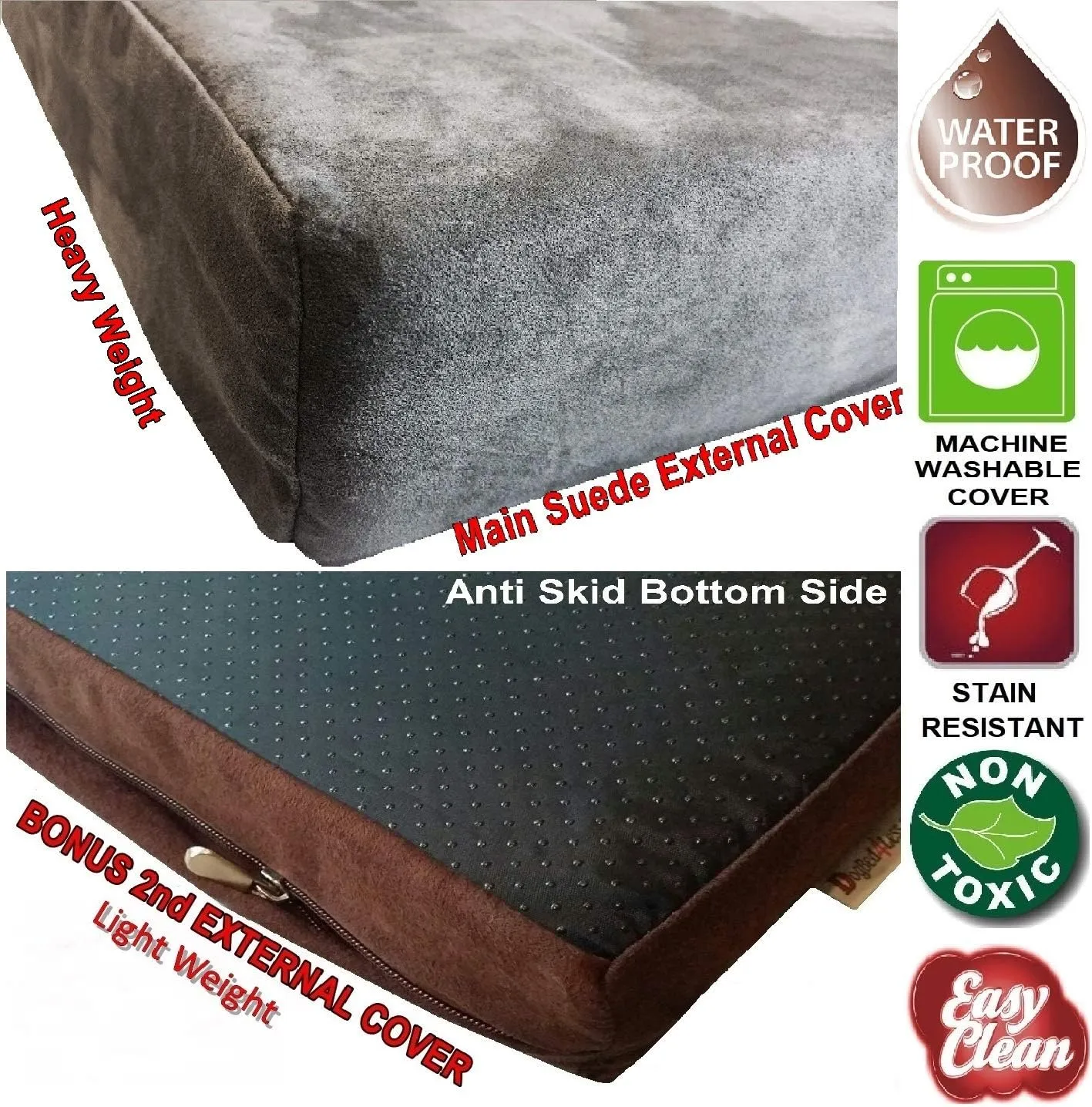 Dogbed4less Premium Orthopedic Memory Foam Dog Bed, Waterproof Lining, Machine Washable External Cover and Extra Pet Bed Case, Fit XL 48"X30" Crate