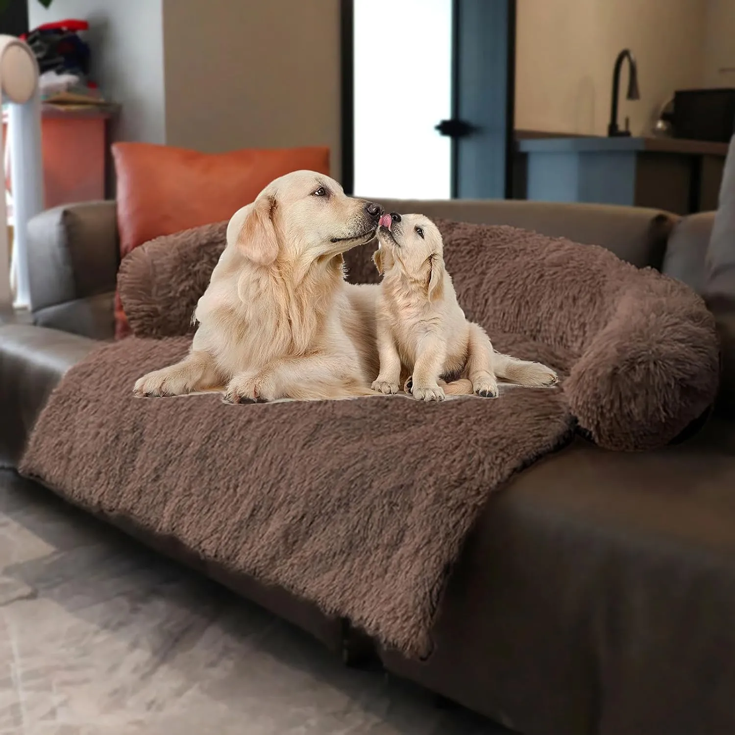 Dogs/Cats Bed Mats, Couch Cover for Dogs, Sofa Style Luxurious Mat for Pets, Waterproof Lining and Nonskid Bottom Perfect on Dog Crate, Cat Cage or in The Car. (Desert Brown, XL)