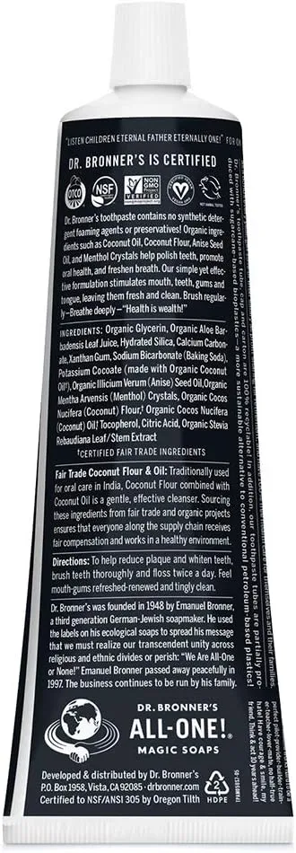 Dr. Bronners - All-One Toothpaste (Anise, 5 Ounce, 3-Pack) - 70% Organic Ingredients, Natural and Effective, Fluoride-Free, SLS-Free, Helps Freshen Breath, Reduce Plaque, Whiten Teeth, Vegan