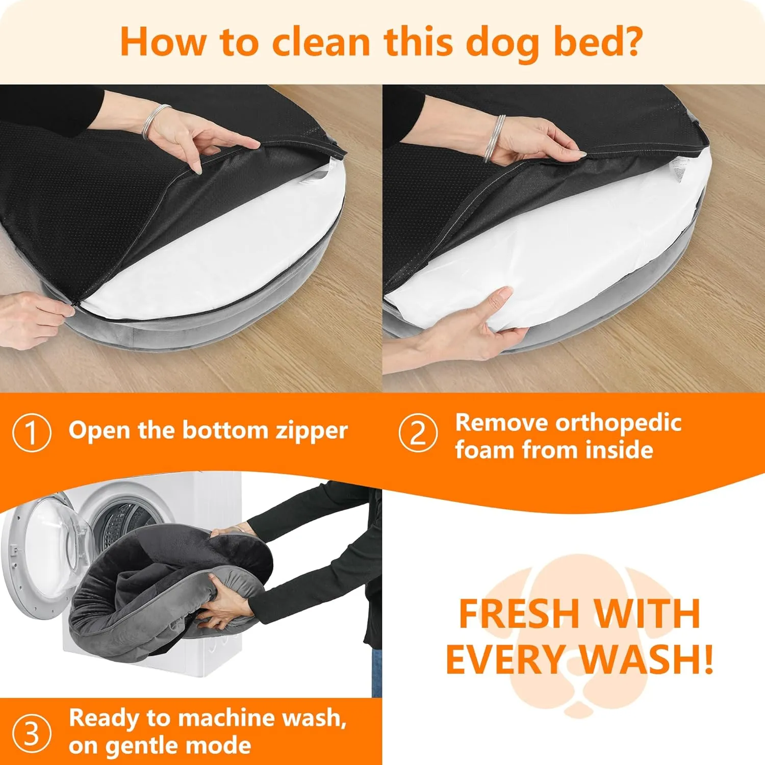 Dwanton Orthopedic Dog Bed for Medium Dogs, Waterproof Dog Sofa with Egg Foam Support, Washable Pet Bed with Four Sided Bolster Cushion, with Removable Cover & Non-Slip Bottom, 35 Inches, Dark Gray