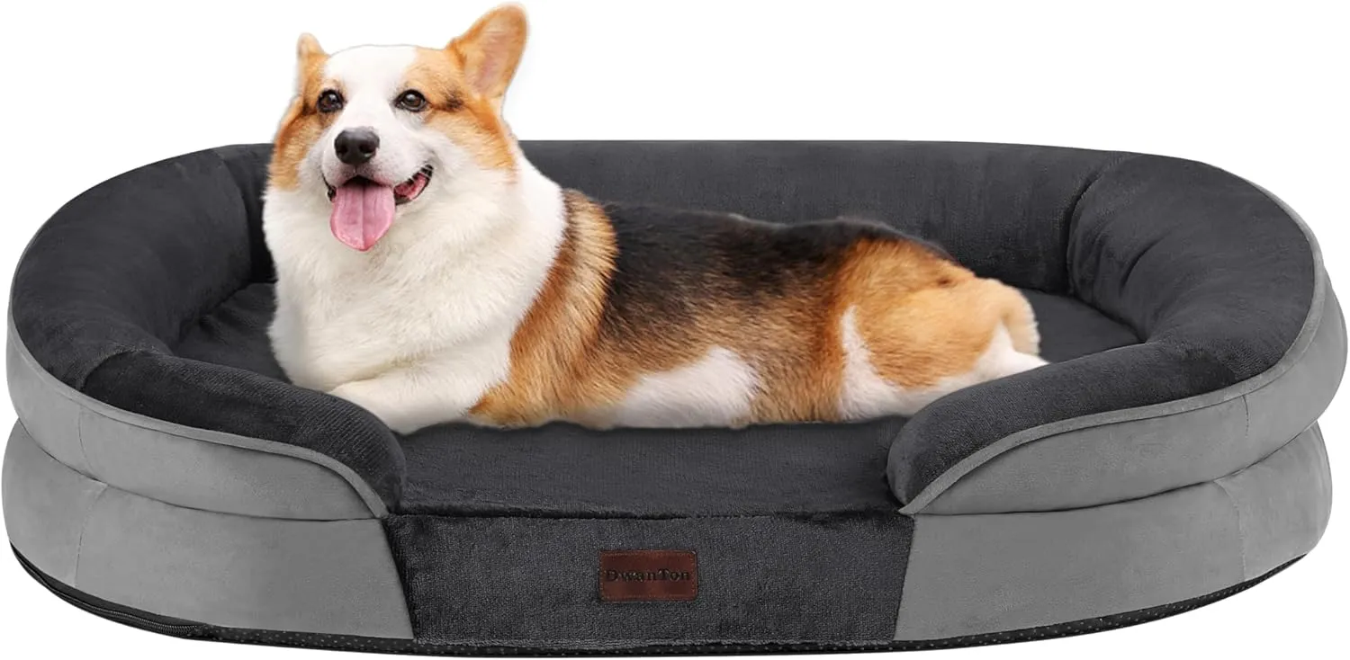 Dwanton Orthopedic Dog Bed for Medium Dogs, Waterproof Dog Sofa with Egg Foam Support, Washable Pet Bed with Four Sided Bolster Cushion, with Removable Cover & Non-Slip Bottom, 35 Inches, Dark Gray