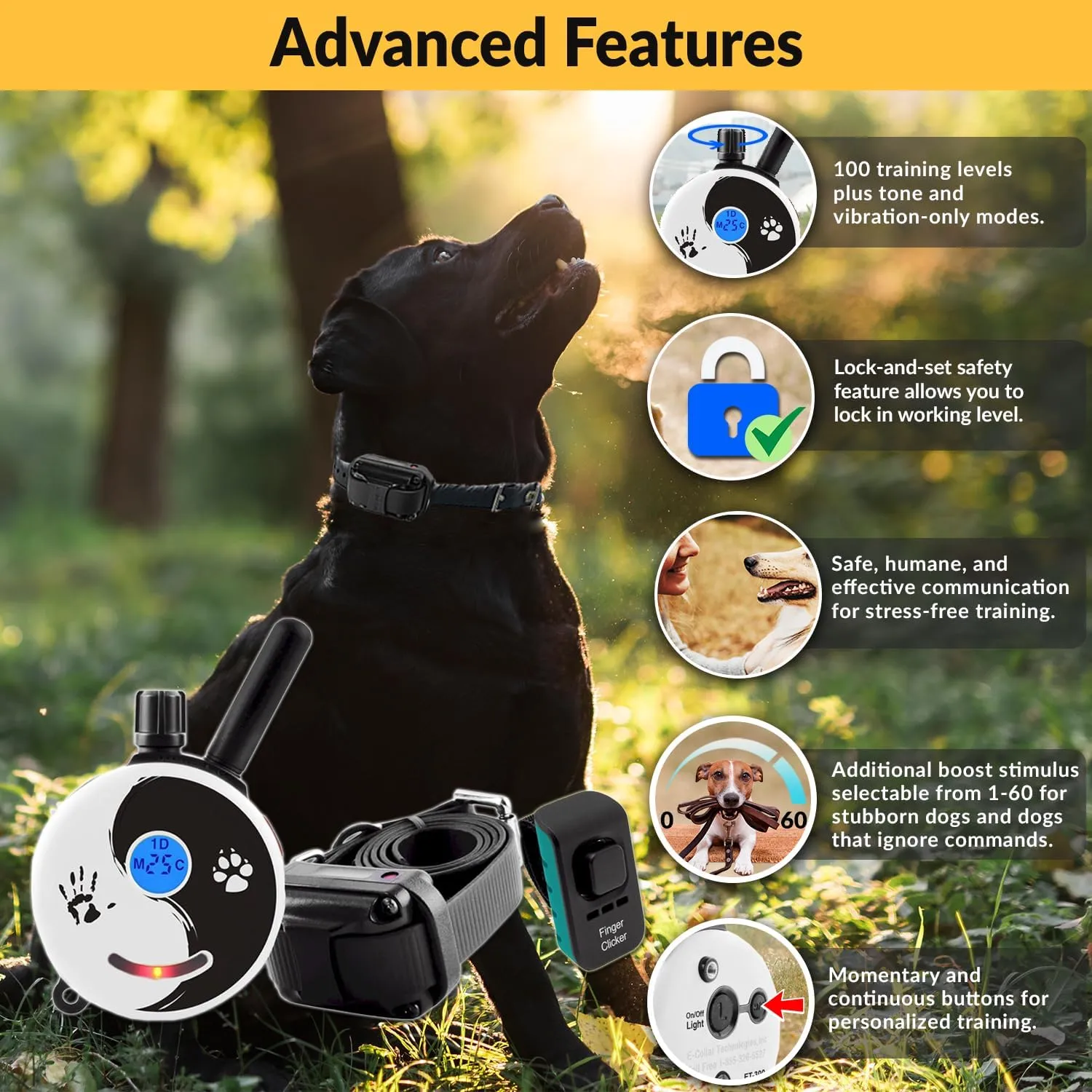 E-Collar  Educator ZEN-300-1/2 Mile Waterproof Remote Dog Training Collar Includes Premium Finger Clicker Trainer, 100 Programmable Levels   Vibration   Light   Sound